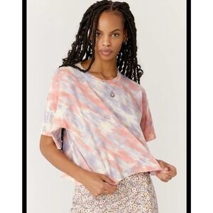 Daydreamer Tie Dye T Shirt Women’s L Crop Top Boxy Oversized Tee Kandi Stripe